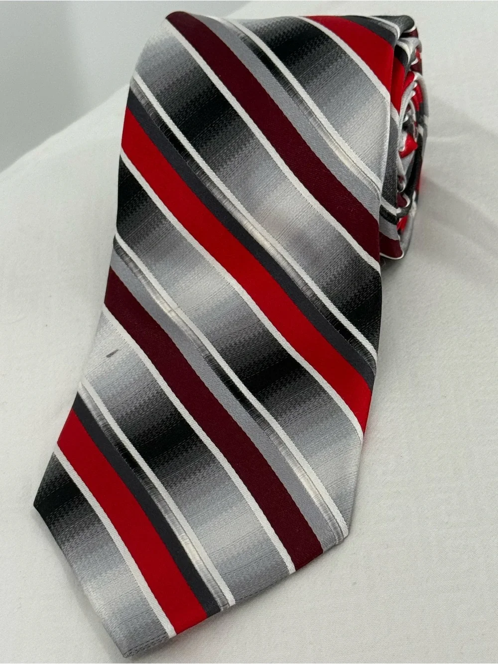 Van Heusen Red, Black and Gray Diagonal Stripe silk Tie